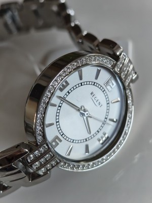 Damenuhr Armbanduhr Regent Silberfarbene Metallarmband Strass