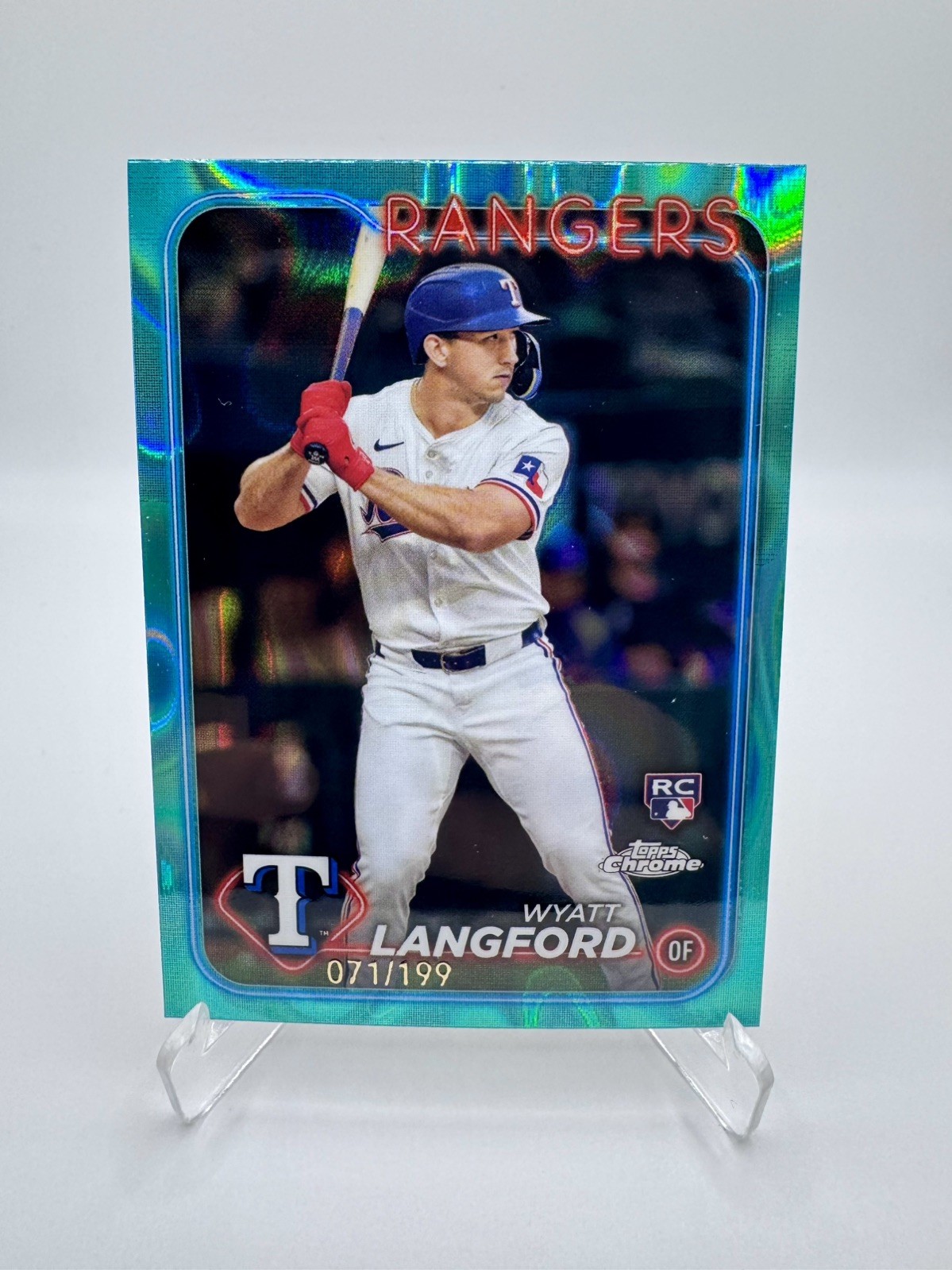 Wyatt Langford 2024 Topps Chrome Aqua Lava Refractor /199 RC #122