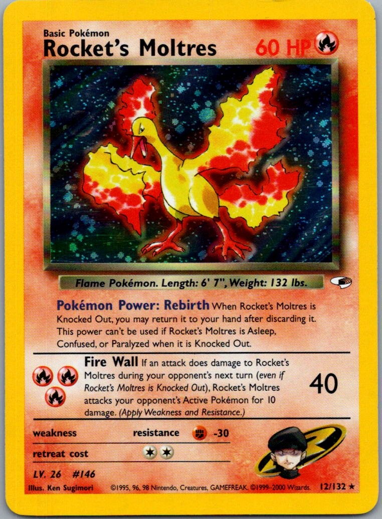 Rocket's Moltres 12/132 Holo Rare Gym Heroes Pokemon Unlimited Holo LP