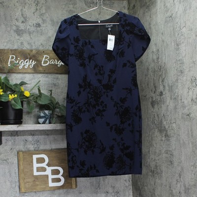 Connected Apparel Petite Square-Neck Flocked Sheath Dress Midnight Blue 8P