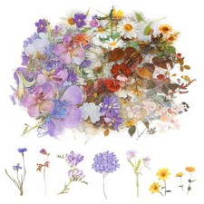 120 Pcs Transparent Flower Stickers for Scrapbooking PET Nature Plant Sticker V