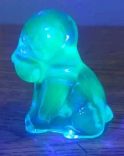 Vintage Degenhart Glass Pooch Dog Figurine -Light Blue Teal - 1977 GLOWS