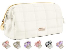 Beige Large Pencil Case Pouch Soft Zipper Wide Opening School Organizer Box