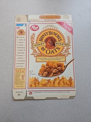 Post Honey Bunches of Oats Cereal Box   16oz. Honey Roasted, NOS