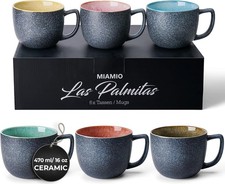 MIAMIO - 6 x 470 ml Coffee Cups/Mug Set/Coffee Cup Set of 6, Grey 