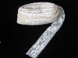 VTG LOT OF 3 WHITE BEADED/SEQUIN FLAPPER TRIM MULTI COLOR ON SILK MESH 5 YD