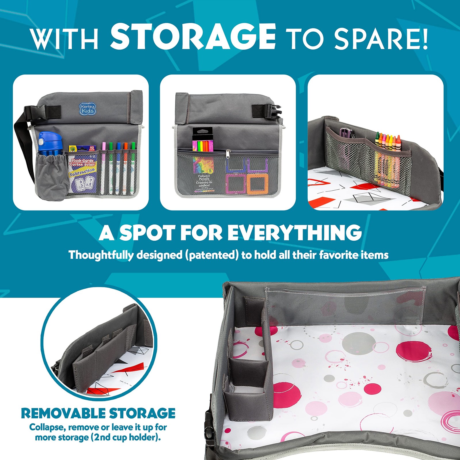 Travel Tray, Car Seat Lap Tray, Road Trip Essentials Activity Table (Pink/Gray) thumbnail 5