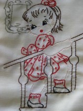 VTG Baby Quilt Hand Embroidered Prayer White Country Cottage Farm House Prayer