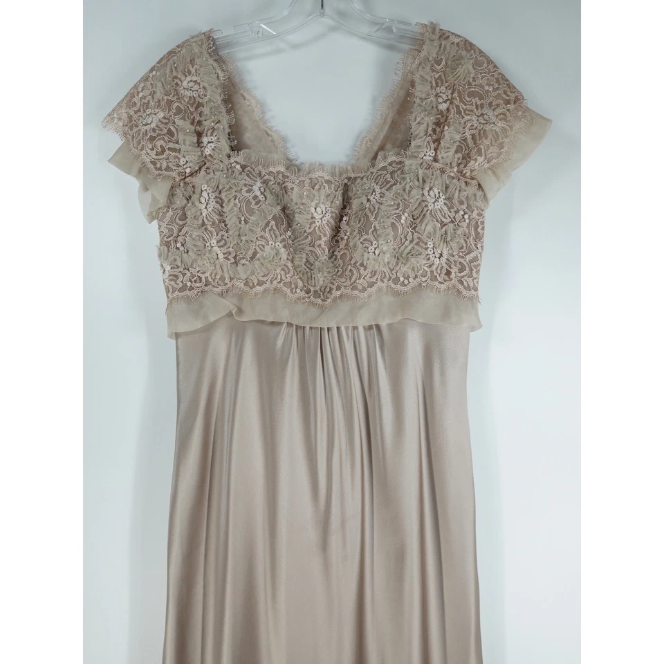 Marc Bouwer GlamIt! Vtg 90s Dress Women 6 Regency Empire Champagne Nude Silk - Image 3 of 4