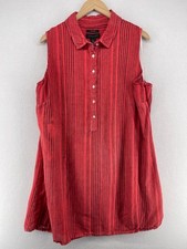 TAHARI Dress 3X Plus 100% Linen Striped Sleeveless Popover Shift A-line Red