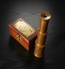 6 Inch Brass Telescope with Wooden Box Vintage Nautical Decor