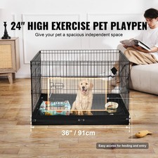 Dog Playpen Foldable Metal Pet Exercise Pen with Door and Oxford Fabric Pad