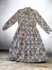 PETER HAHN Seidenkleid 100% Seide Langarm Gr. Gr:40 (20) True Vintage Blau/Weiß