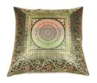 16x16 Inch Black Indian Banarasi Silk Cushion Cover with Zari Brocade Mandala