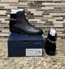Cole Haan Women’s 8 B Idina Ankle Boots Gold Chain Black Leather Bootie NWT