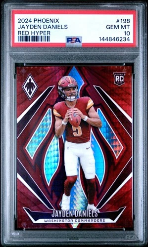 144846234 Jayden Daniels 2024 Panini Phoenix #198 Red Hyper RC /140 PSA 10