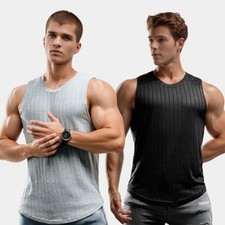 2 PACKS Summer Gym Muscle Men's Sleeveless T-Shirt Tank Top Gray