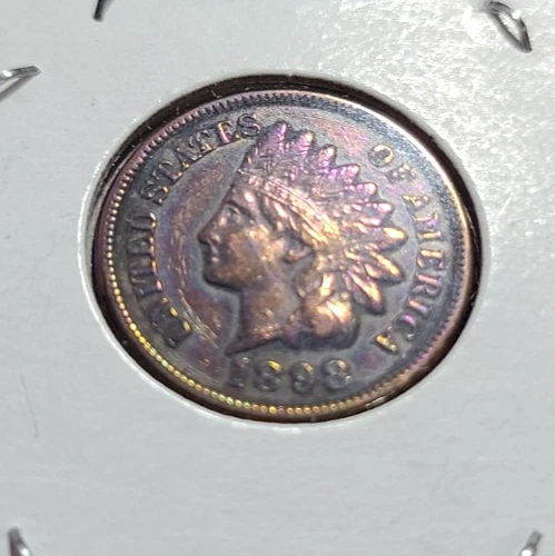 1898 INDIAN HEAD PENNY U.S. COIN AU CONDITION BEAUTIFUL TONING WOW!! SUPER NICE!