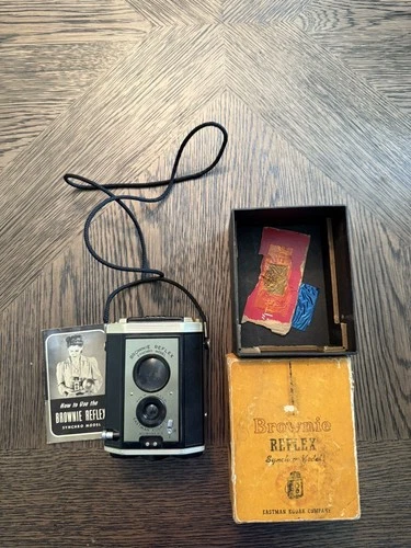 Kodak Brownie Reflex Synchro Model Camera in Original Box, With Instructions