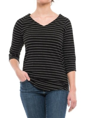 FIG Toyama Shirt Black White Stripe 3/4 Sleeve UPF 50+ Shirt Size S