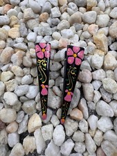 A Pair Of Small Hand Painted Hair Clips - Pink Flowers