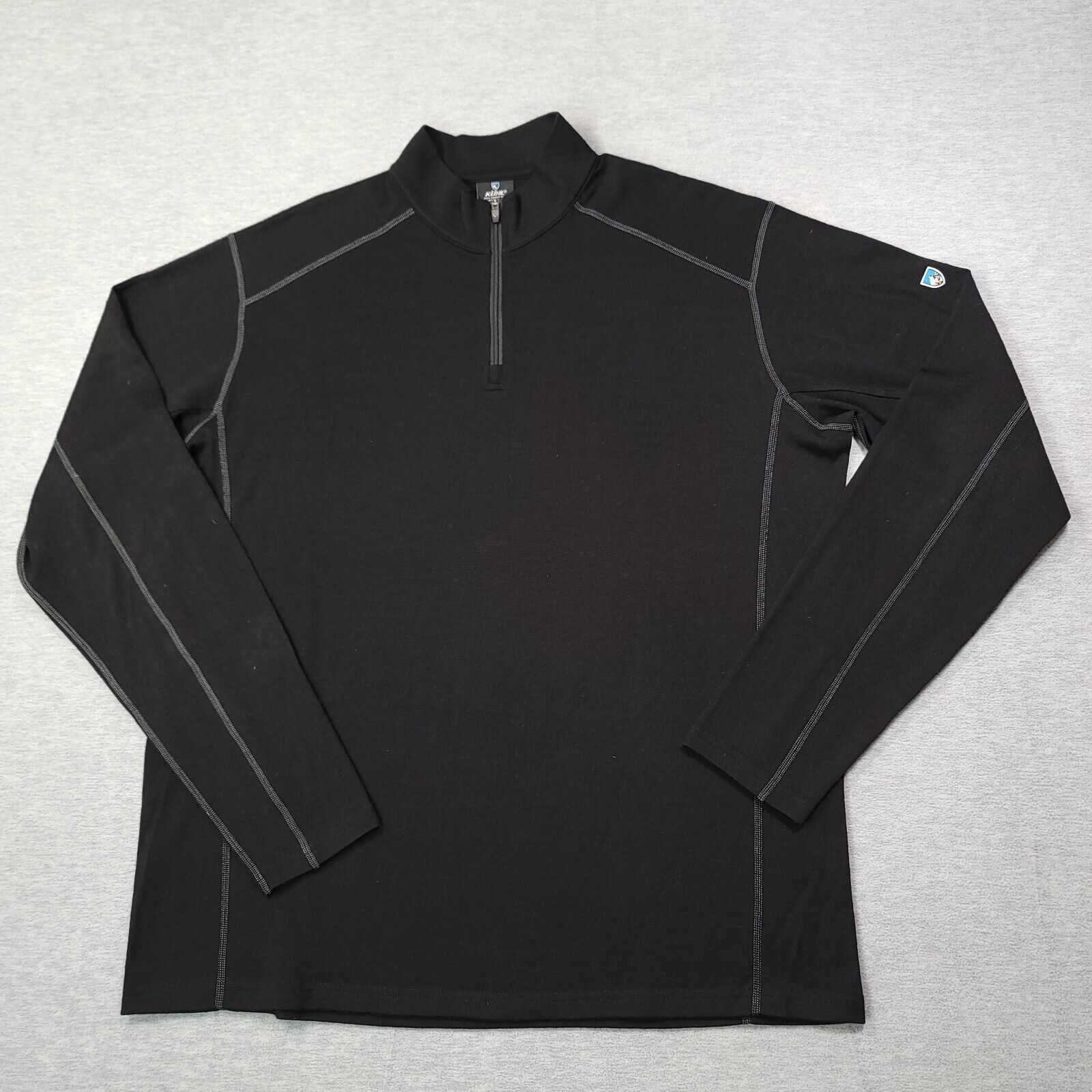 Kuhl Merino Wool Shirt Men’s XL Black 1/4 Zip Pullover Base Layer Thumb Holes