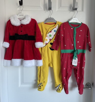 MOTHERCARE GEORGE Weihnachten/Pudsey Kleid/Strampler x 2 Paket-Alter 6-9 Monate