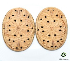 25.49 CTS Wooden Handmade Carving Pair 42x32 mm Antique Loose Carvings