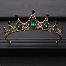 Vintage Baroque Goth Black Tiara Green Crown Princess Queen bridal crystals