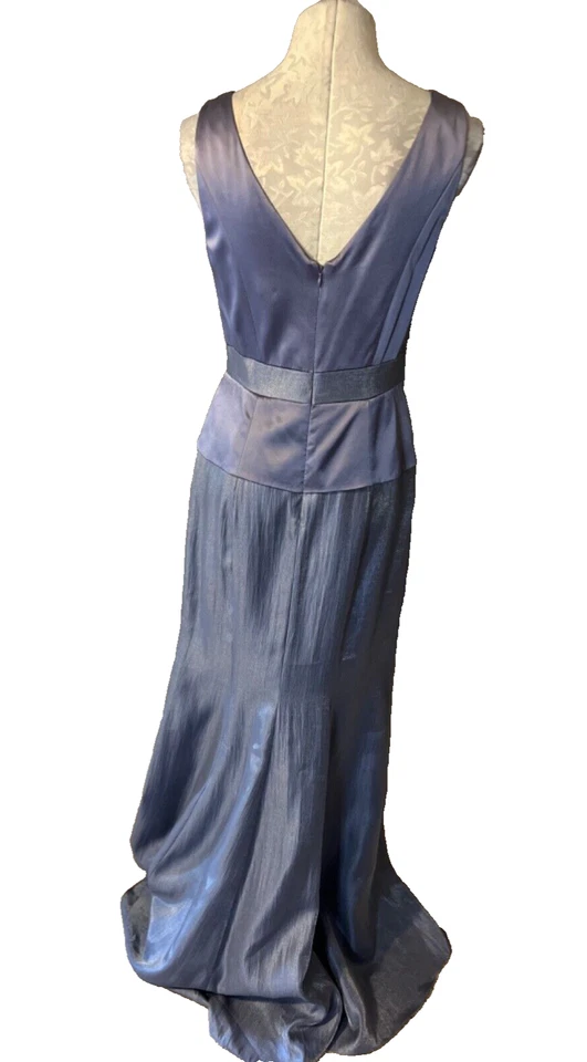 Adrianna Papell 正装礼服 6 蓝色灰色丝绸 Maxi 正式婚礼派对巡航 — 第 2/4 张图片