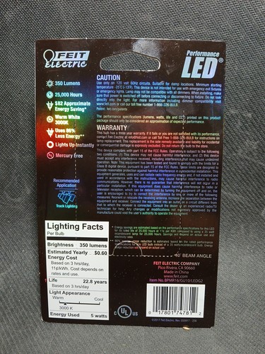 Feit Electric 35W/Uses 5w 350 Lumens Warm White GU10 Dimmable LED Light Bulb - Picture 4 of 4
