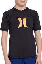 HURLEY BOY'S ICON RAGLAN SHORT SLEEVE RASH GUARD, BLACK, SMALL
