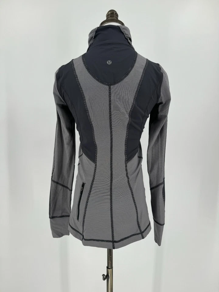 Chaqueta Lululemon Mujer Gris Rayas 1/2 Cremallera Cuello Simulado Talla 6 Foto 3 de 4