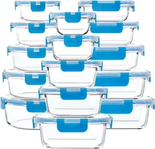 30 Pieces Glass Food Storage Containers with Upgraded Snap Locking Lids,Glass Me