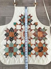 Vtg Bib Apron Quilted Harvest Colors Flowers Patchwork Geo Print 1970s PRISTINE