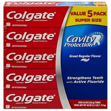 Colgate Cavity Protection Toothpaste with Fluoride, Regular Flavor, 8oz (5 Pack)