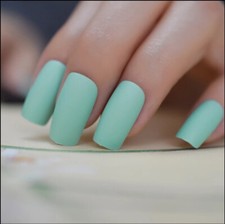 24 Medium Press on nails kit w glue mint green matte square