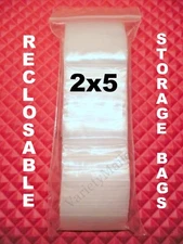 500 Reclosable Storage Bags 2''x 5'' Clear 2 Mil Plastic Zip-Top Baggies 2x5
