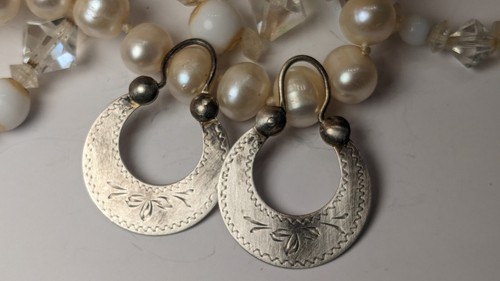 Soviet USSR Russian Silver Earrings 875, Vintage Gypsy Earrings - Picture 4 of 9