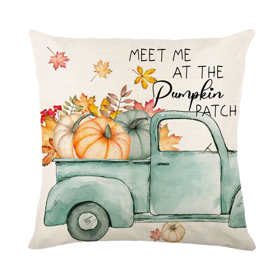 Fall Decor Throw Pillow Covers 18x18 Set of 4 Pumpkin Truck flowers Cushion Case - Image 4 of 4