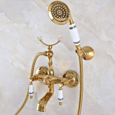 Luxury Gold Color Brass Bath Bathtub Clawfoot Tub Faucet W/ Hand Shower ena904