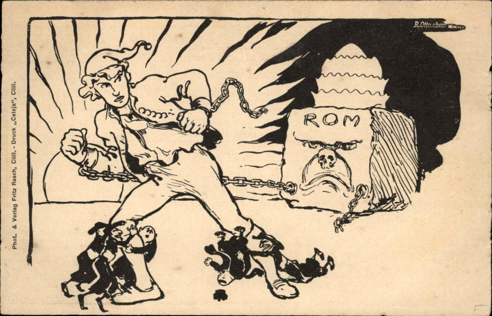 R. Otto - Political Satire or Propaganda? Chained Man ROM German Postcard