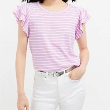 Loft Striped Tiered Ruffle Sleeve Tee, Size XS