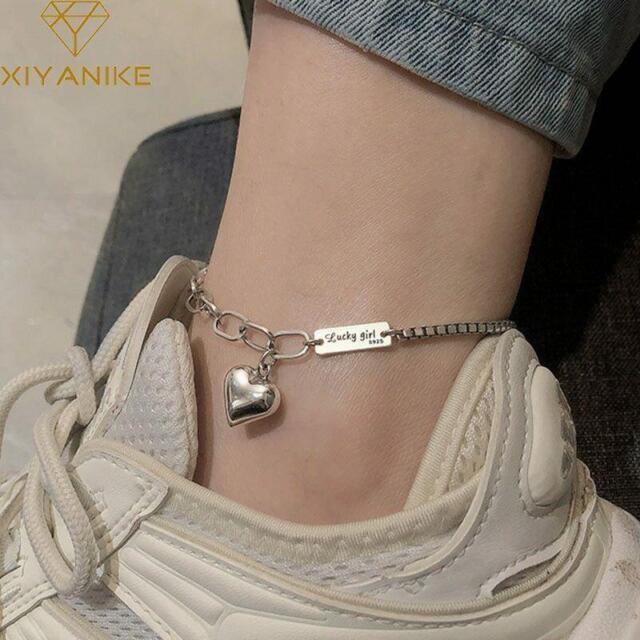 Women&#039;s 925 Sterling Silver Love Heart Rolo Link Chain Ankle Foot Bracelet