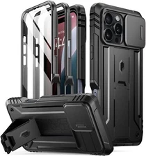 Poetic Kickstand Case For iPhone 16 Pro Max Built-in-Screen Rugged Cover Black