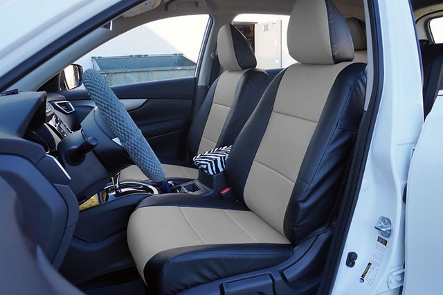 BLACK/GREY LEATHER-LIKE CUSTOM MADE FRONT SEAT COVERS FOR NISSAN ROGUE