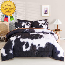 Cow Print Comforter Set Queen Size, 8Pcs Cow Fur Print Bed Quilt Set with Comfor