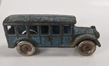 Vtg 1920S A.C. Williams Cast Iron Blue Tour Bus W/ Metal Wheels 5 Windows 4 1/2"