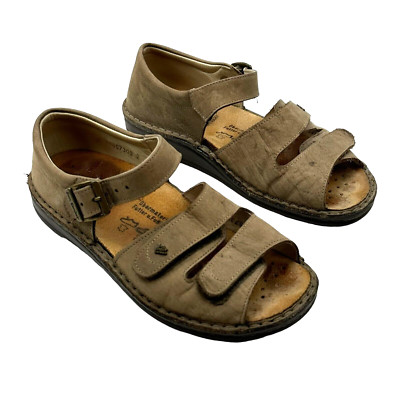 Finn Comfort Women's Leather Sandals Taupe Straps Open Toe Size 37