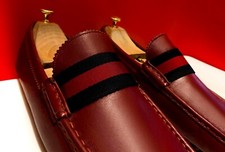 $889.00 !! GUCCI MENLUXURY BURGUNDY / RED LEATHER RIBBON LOAFERS SHOES SIZE 11 G